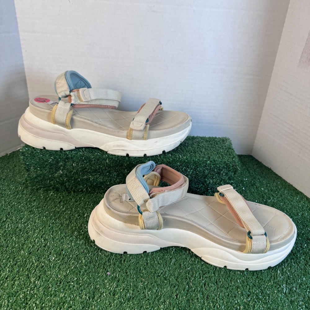 Zara Womens Platform Sporty Sandals‎ Multi Color Pastel Strappy Size 10 / 41